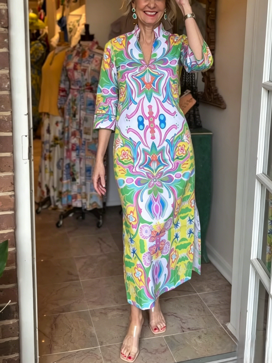 Colorful Abstract Print Maxi Dress