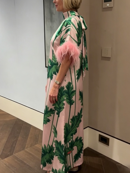 Back Bow High Neck Silk Maxi Dress