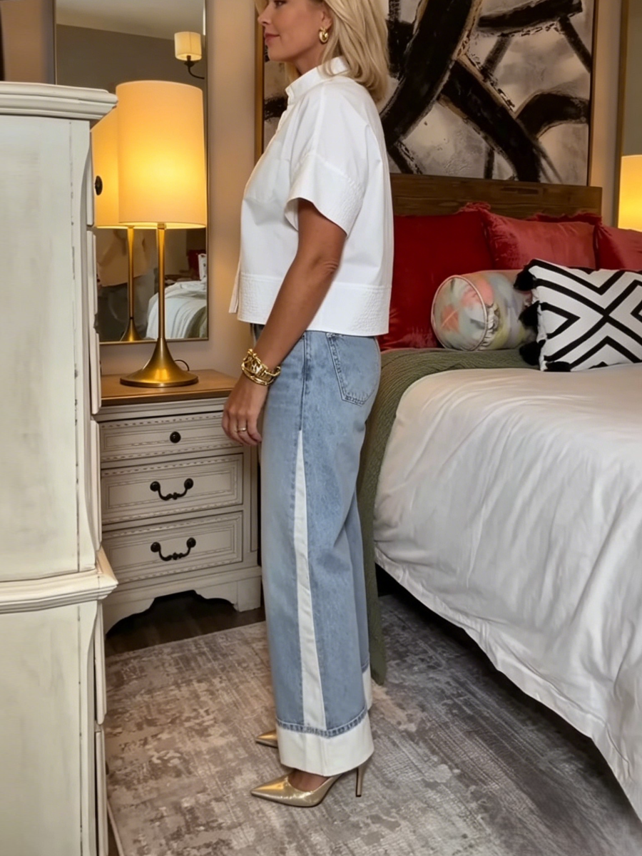 Timeless Minimal Cropped White Collared Top