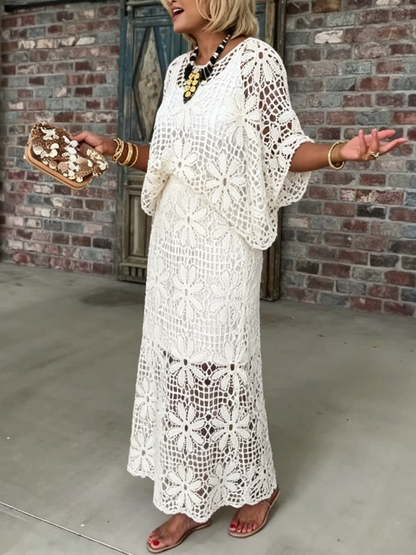 Boho Hollow Crochet Two Piece Dress Set