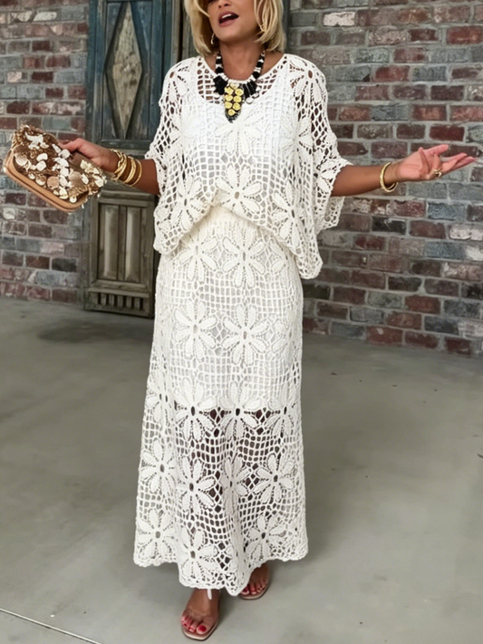 Boho Hollow Crochet Two Piece Dress Set