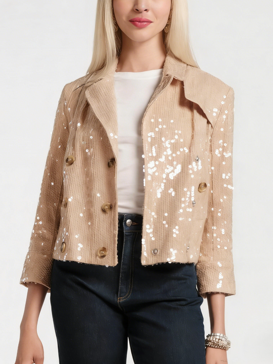 Sequin Moto Cropped Jacket-Champagne