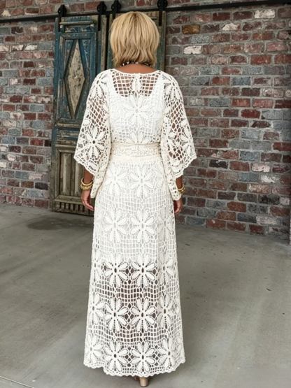 White Crochet Floral Lace 2 Piece Maxi Set