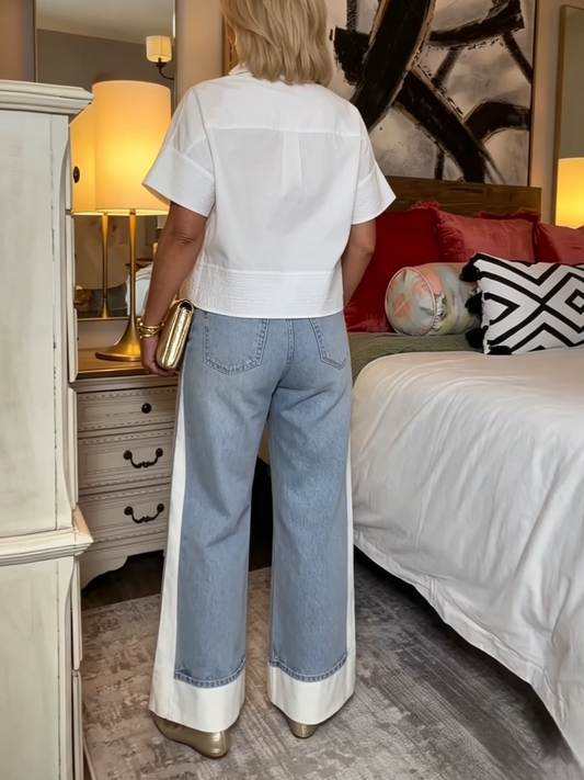 Timeless Minimal Cropped White Collared Top
