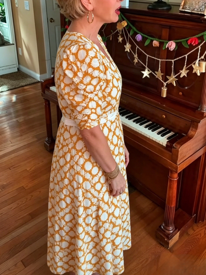 Bohemian Mustard Yellow Dot Print Midi Dress