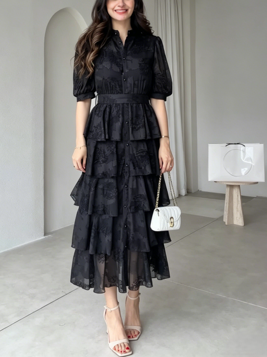 Elegant Tiered Lace Midi Dress