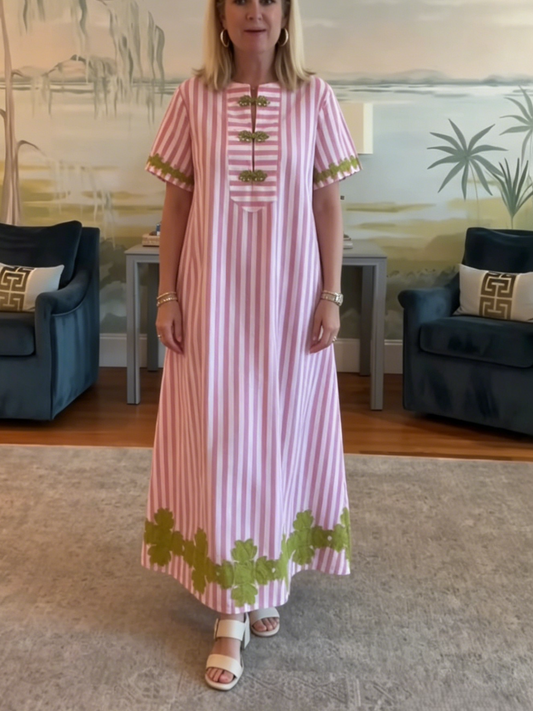 Pink Stripe Casual Long Dress