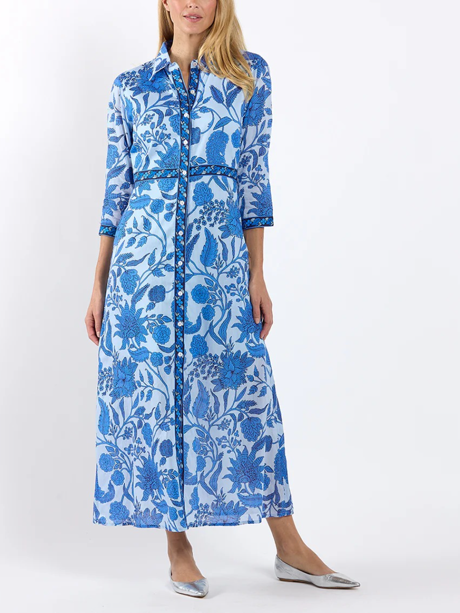 Blue Floral Block Print Maxi Dress
