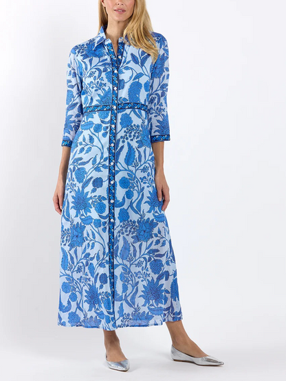 Blue Floral Block Print Maxi Dress