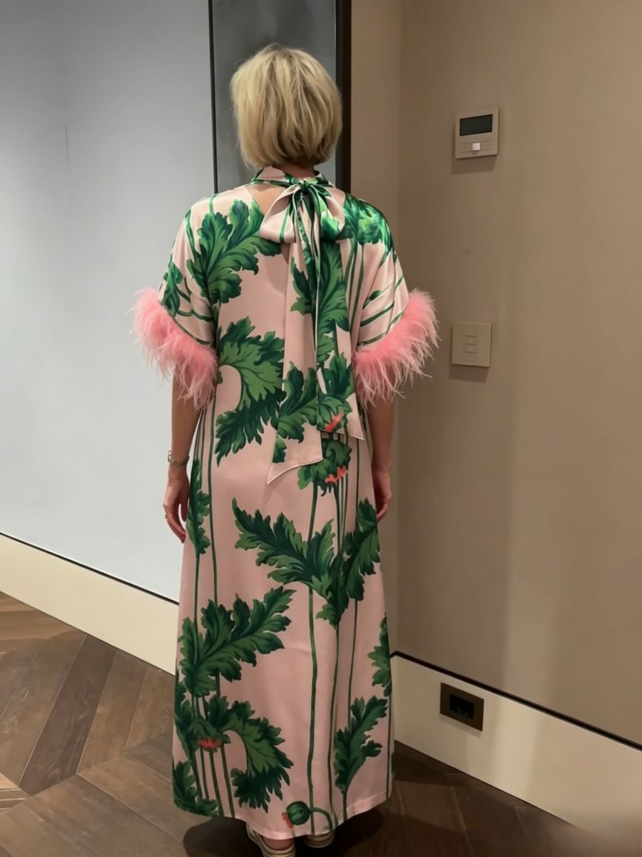 Back Bow High Neck Silk Maxi Dress
