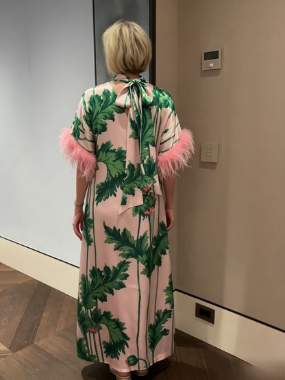 Back Bow High Neck Silk Maxi Dress