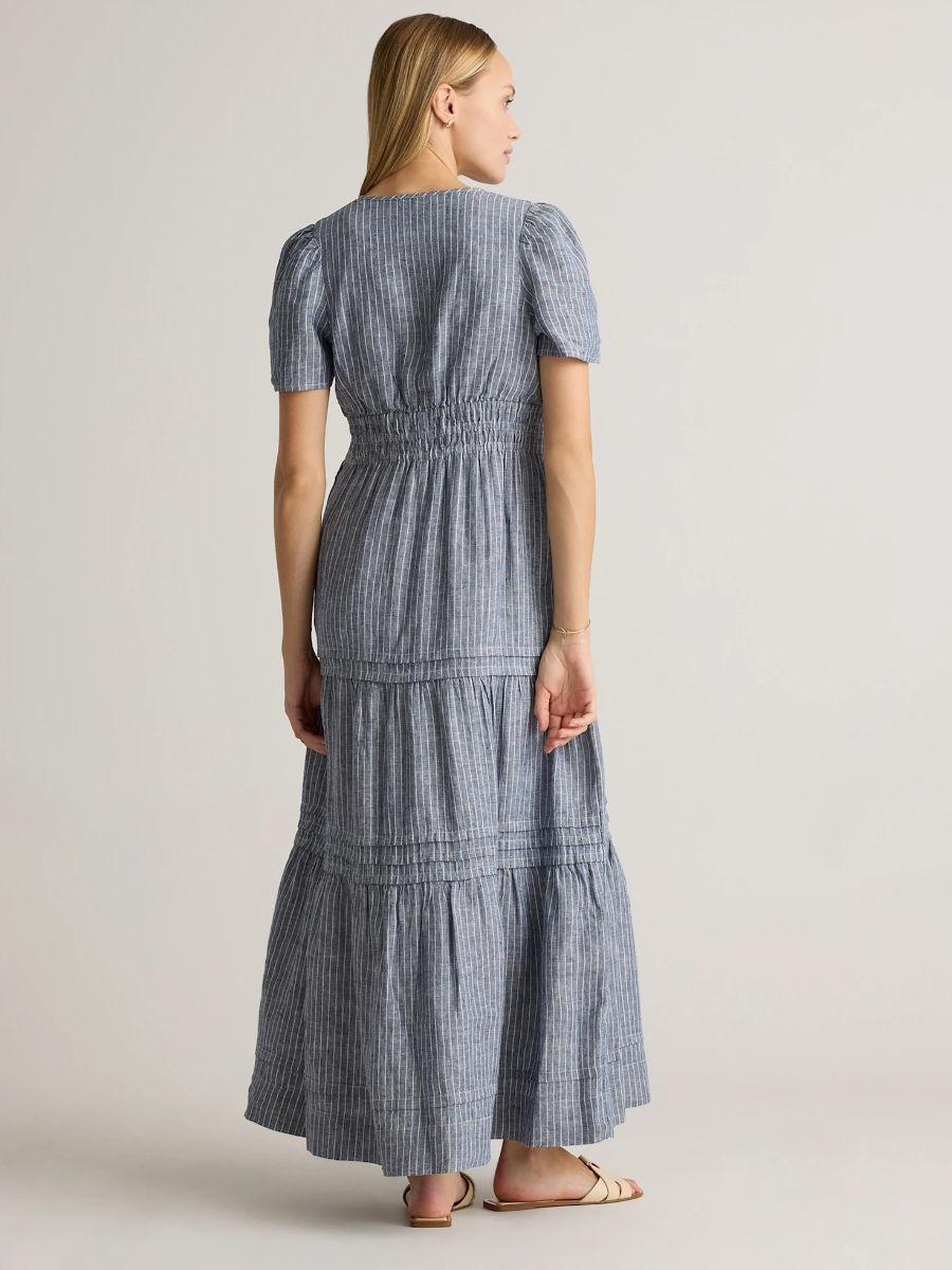 Blue Stripe Smocked Tiered Maxi Dress