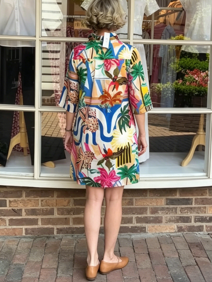 Vibrant Jungle Print Button Down Shift Mini Dress