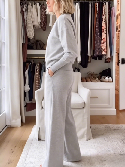 Light Gray V-Neck Loungewear Set