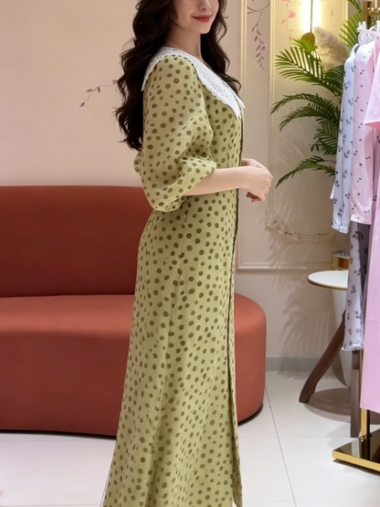 Vintage Green Polka Dot Dress With Lace Trim