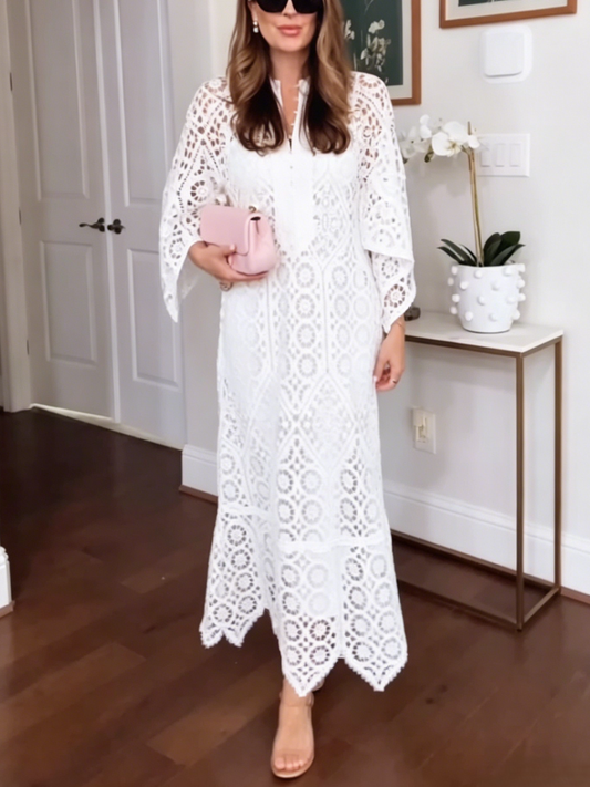 White Lace Caftan Maxi Dress