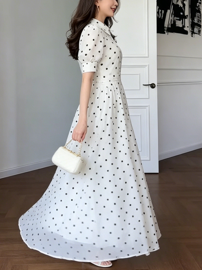 Vintage-Inspired White Polka Dot Maxi Dress