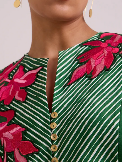 Multi-Colored Bemberg Cotton Satin Floral Printed Dress