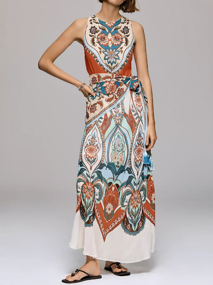 Boho Paisley Print Sleeveless Maxi Dress