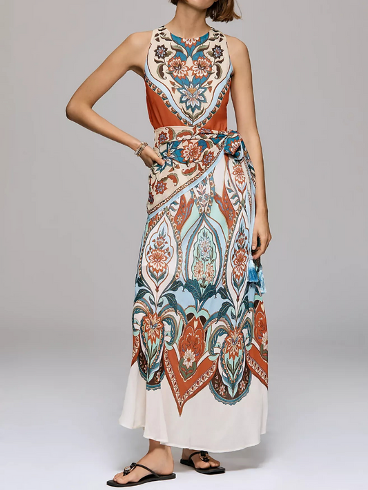 Boho Paisley Print Sleeveless Maxi Dress