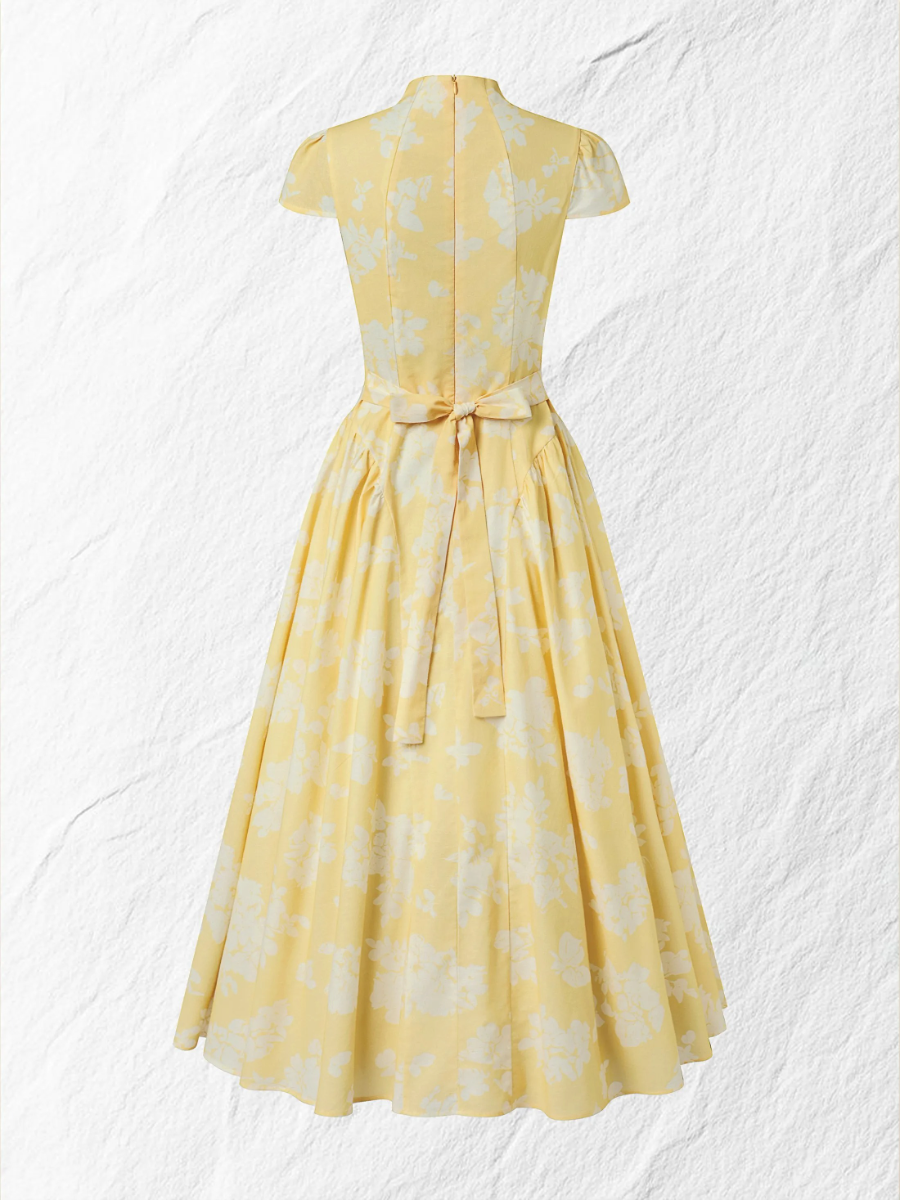 Yellow Floral Jacquard Midi Dress
