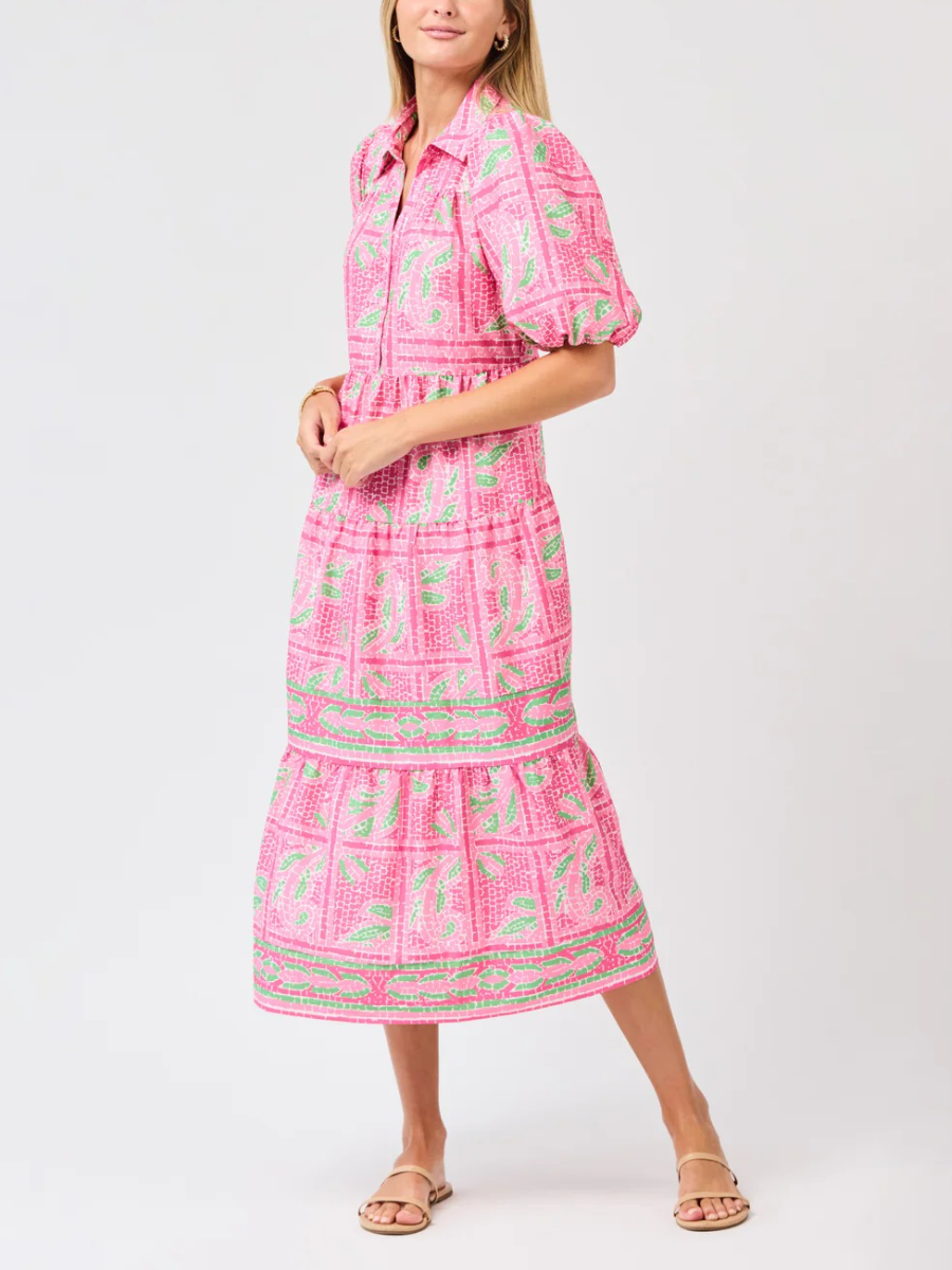 Puff Sleeve Collared Button-Front Shirt Dress