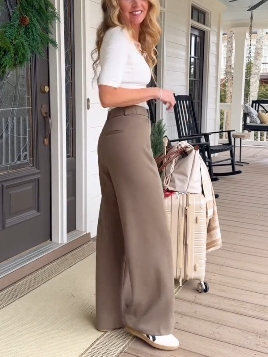 Taupe High Waist Wide Leg Trousers