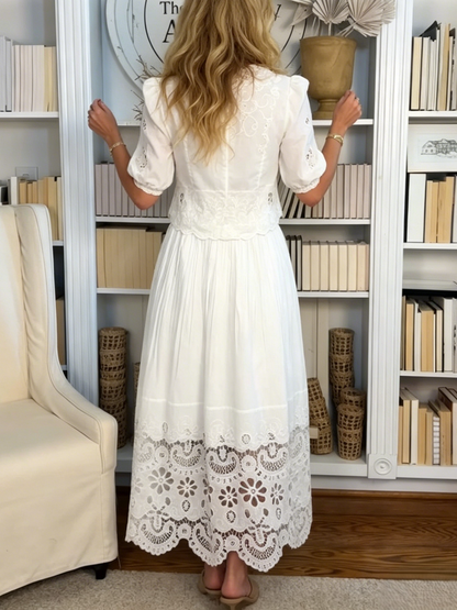 White Lace Top & Skirt Two-Piece Set
