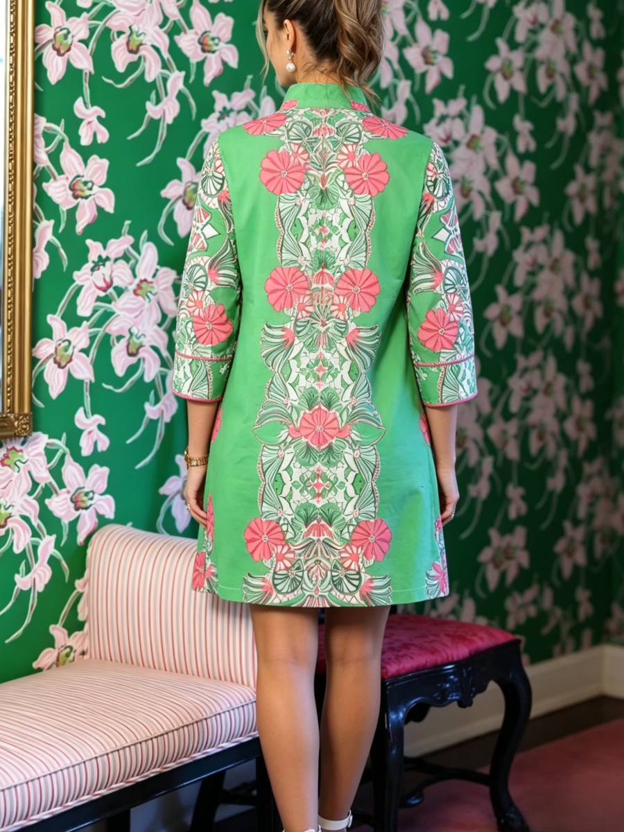 Bright Green Floral Print Shift Dress