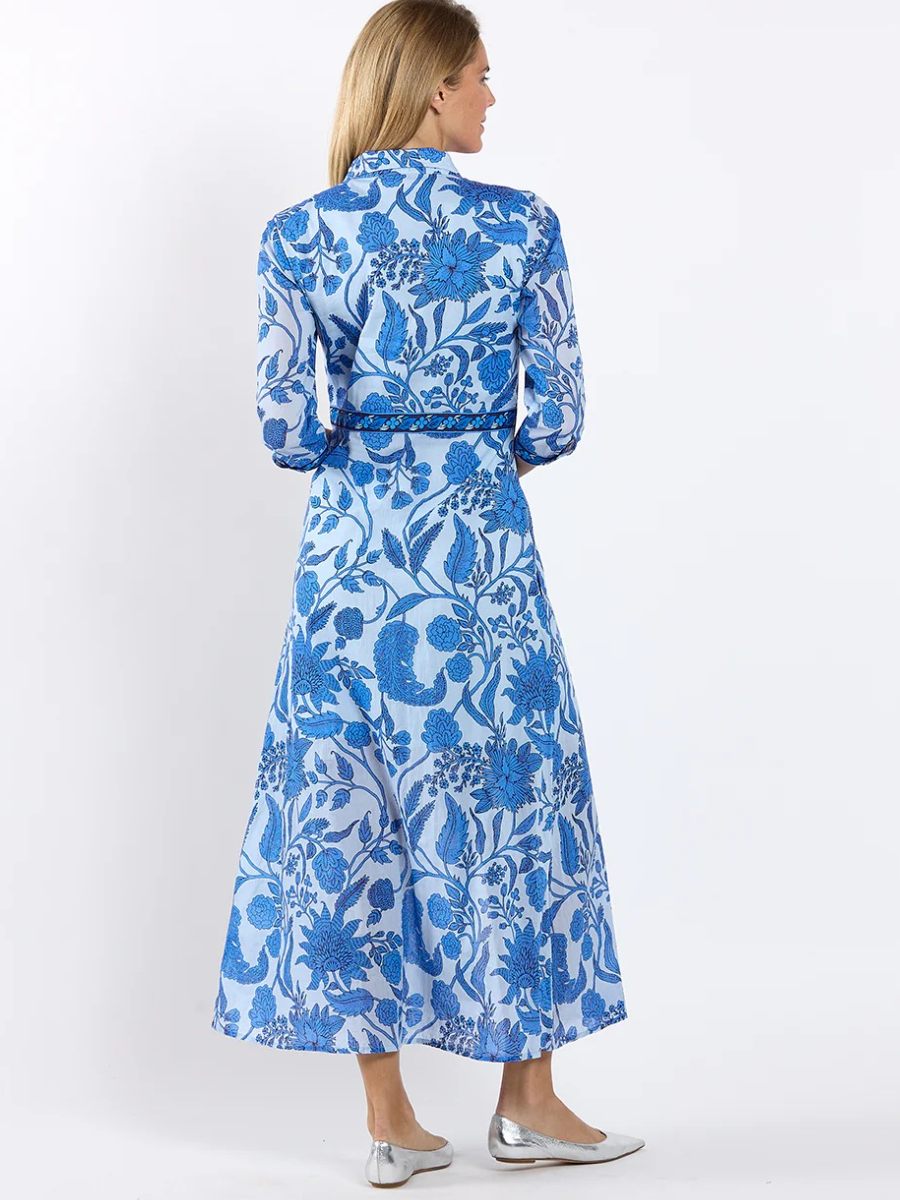 Blue Floral Block Print Maxi Dress