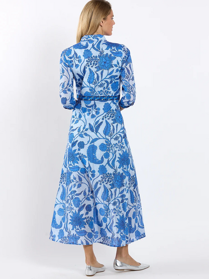 Blue Floral Block Print Maxi Dress