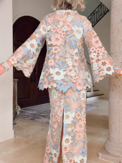 Pastel Floral Lace Two Piece Maxi Set