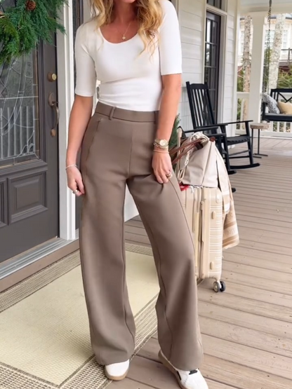 Taupe High Waist Wide Leg Trousers