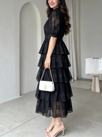 Elegant Tiered Lace Midi Dress