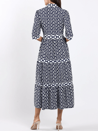 Vertical Collar Laminated Dress - allsose